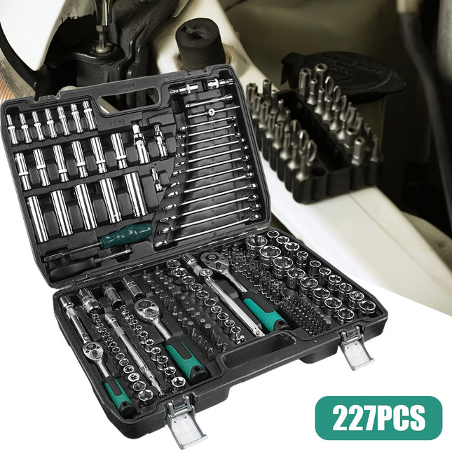 227pcs Ratchet Wrench Set Durable Carbon and Plastic Tool Kit for Car Repair, Home Maintenance,