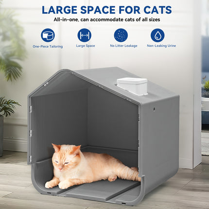 Silicone & PP Large Enclosed Cat Litter Box with PAD and Shovel, Odorless Splash-Proof Cover, Easy No-Install Design for Cats