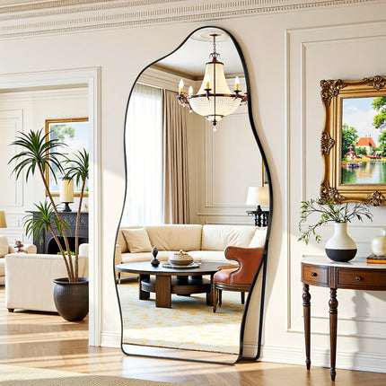 Full-Length Mirror with Stand - Adjustable Standing Floor Mirror with Large Pane,
