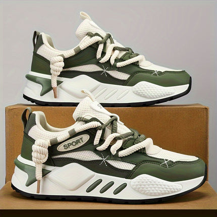 Breathable Mesh & PU Upper - Cushioned EVA Insole - Men's Double Lace Platform Sneakers