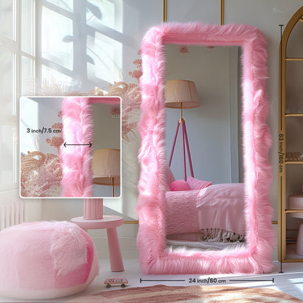 24''X 63'' Melodieux Faux Fur Framed Full Length Mirror