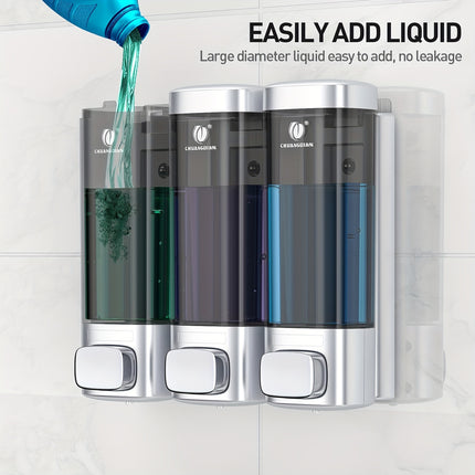 A Soap Dispenser With Three Heads, Made Of Silvery With A Golden Finish.