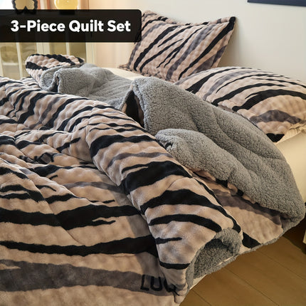 Extra-Thick Fleece Quilt Set- Bedding Set For Christmas Room Decor, Thickened Down Quilt Set,