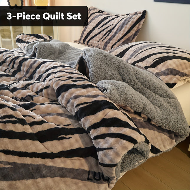 Extra-Thick Fleece Quilt Set- Bedding Set For Christmas Room Decor, Thickened Down Quilt Set,
