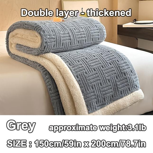 1 Queen-size Double-layer Faux Lamb's  Blanket, Four Seasons Universal Soft Thickened Blanket/quilt