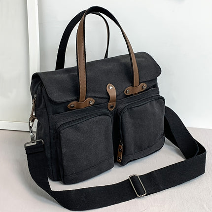 Large Capacity Multi-Compartment Canvas Men'S Bag, Stylish Men'S Shoulder Bag, Business Casual
