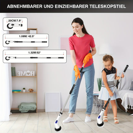 Electric Cleaning Brush Spin Scrubber With 9 Brush Heads & Telescopic Rod