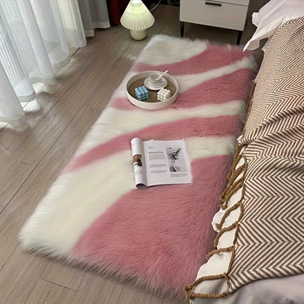 Luxurious Hand-Stitched Colorblock Shaggy Area Rug  Machine Washable, Striped Polyester