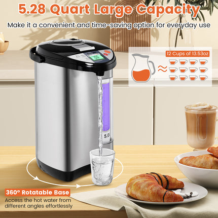 Water Boiler and Warmer, 5.28 Qt Stainless Steel Hot Water Dispenser with Safety Lock,