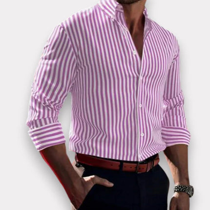 Ins Stripe Printed Long Sleeve Shirt Men Fashion Casual Lapel Button Top Clothing