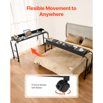 Black Beauty! Mobile Bedside Table with 4 Wheels (2 Braked), Power Socket, and Adjustable Height.