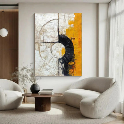 Large Texture Handmade Painting Orange Abstract Art Modern Circle Wall Art Black Textured Art Original Minimalist Oil Painting