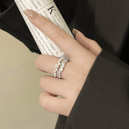French-style Open Circle Ring With Hollowed-out Pearl Design