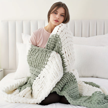 50"x60" Chunky Throw Blanket - Thick & Soft Chenille Yarn Oversized Green