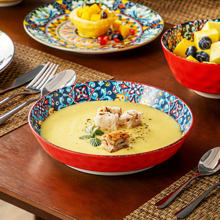 24pcs Dinner Set Stoneware Bohemian Style Tableware with Dinner Plate Dessert Plate Pasta Bowl Cereal Bowls
