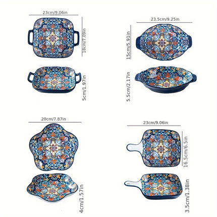 4pcs Bohemian Ceramic Bakeware & Serving Dishes Set - Oven-Safe Ceramic Rectangular Baking Dishes