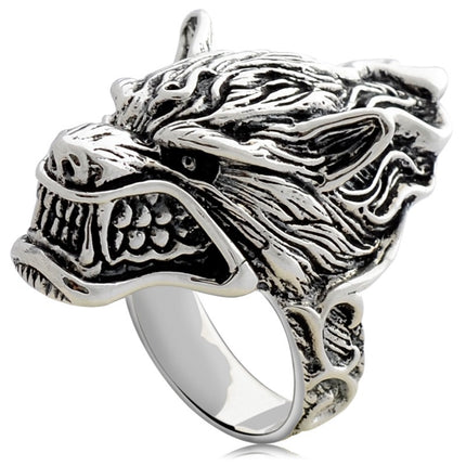 Bold Statement-making Mens Ring Featuring A Rugged Wolf Head Design