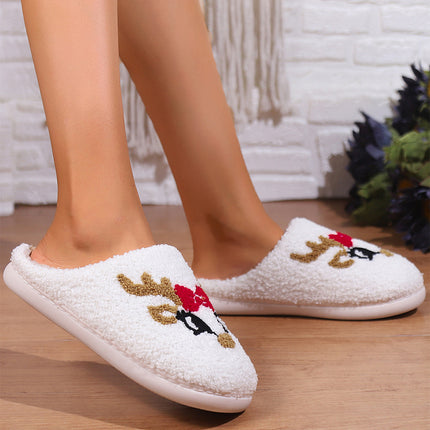 White Christmas Cartoon Pattern Plush Slippers