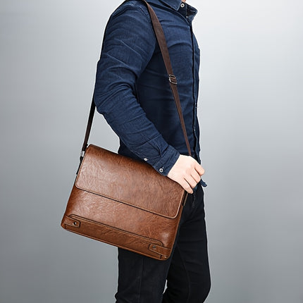 New Style Shoulder Bag, Casual Vintage Horizontal Briefcase, Large Capacity Crossbody Bag,