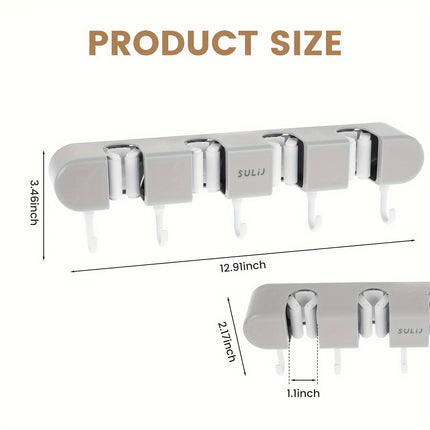 Mop Holder with Hooks - Heavy-Duty ABS Plastic Broom Organizer for Bathroom, Kitchen, Closet