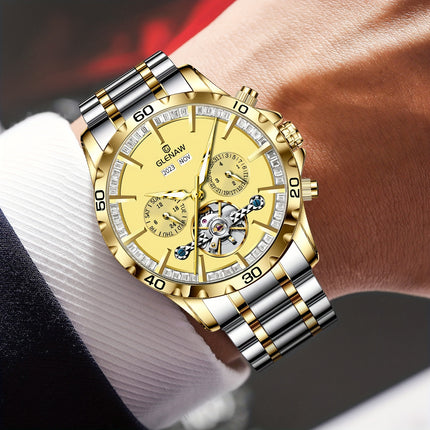 Men's Automatic Mechanical Watch - Luxury Blue Dial with Golden accents, Date Display