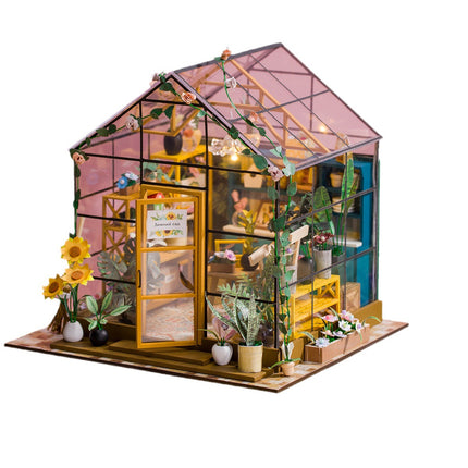 Handmade DIY Cottage Assembly Building Model Puzzle Toy Greenhouse