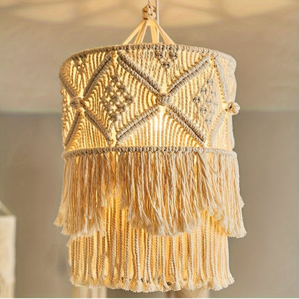 1pc Handmade Rope Woven Lampshade - Artistic Mingsu Pendant with Tassels for Home Decor