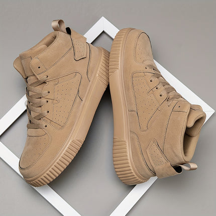 Fashion-Forward, Men's Trendy Solid High Top Skate Shoes, Comfy Non Slip Casual Lace Up Sneakers for Men's