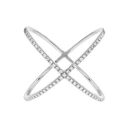 Fashion Jewelry 925 Silver Diamond Zircon X-Cross Ring