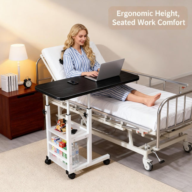 Nursing Specific Bedside Dining Table with Adjustable Height Brake Roller, Bedside