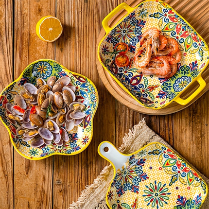 4pcs Bohemian Ceramic Bakeware & Serving Dishes Set - Oven-Safe Ceramic Rectangular Baking Dishes