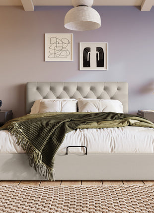 Double Bed With Adjustable Headboard In Linen