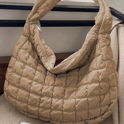 Black Quilted Zipper Large Shoulder Bag - GARDIWALL