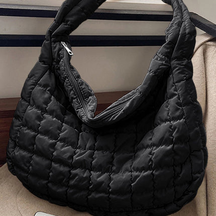 Black Quilted Zipper Large Shoulder Bag - GARDIWALL