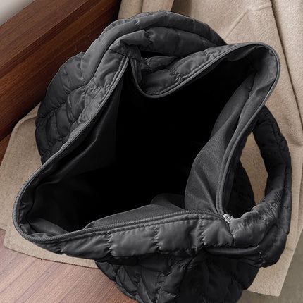 Black Quilted Zipper Large Shoulder Bag - GARDIWALL