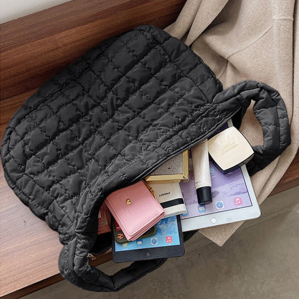 Black Quilted Zipper Large Shoulder Bag - GARDIWALL