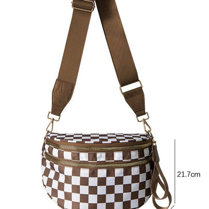 Blackish Green Checkered Print Wide Strap Large Crossbody Bag - GARDIWALL
