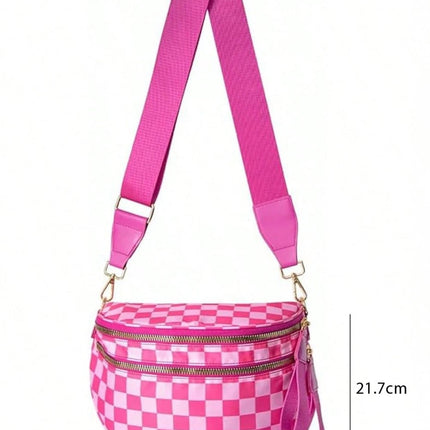Blackish Green Checkered Print Wide Strap Large Crossbody Bag - GARDIWALL