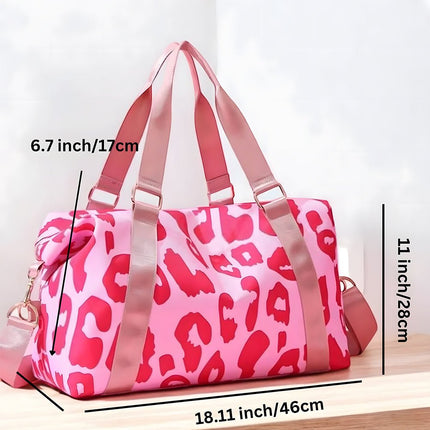 Bright Pink Leopard Print Luggage Tote Bag - GARDIWALL