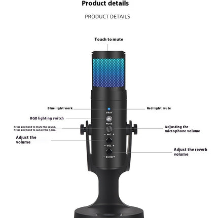 RGB Colorful Breathing Ambience Light USB Condenser Microphone