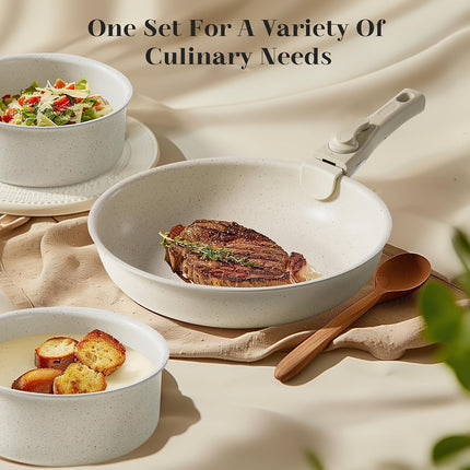 Cookware Set - Pots and Pans Set with Detachable Handle, Induction, Dishwasher Oven Safe