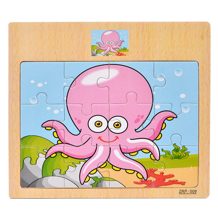Wooden 12-piece Puzzle Puzzle Infant Children Early Childhood Educational Toys Animal Transportation Wooden Puzzle Toy
