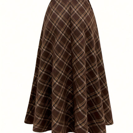 Elegant Plaid Skirt Fashionable Simple Design for Fall/Winter