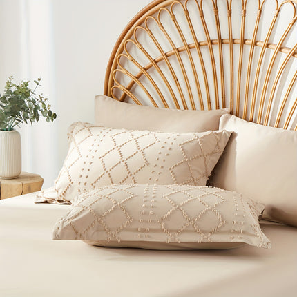 7pcs Boho Diamond Stripe Comforter And Sheet Set, Soft, Lightweight, Breathable