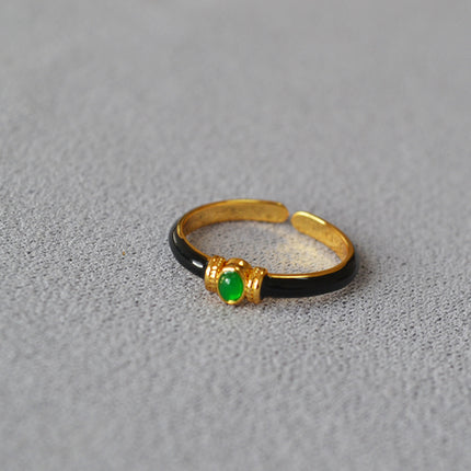 Retro Style Black Gold Enamel Ring