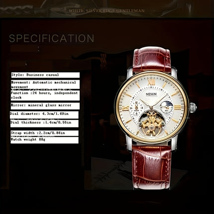 Automatic Mechanical Watch - Business Chronograph with Skeleton Dial, Golden