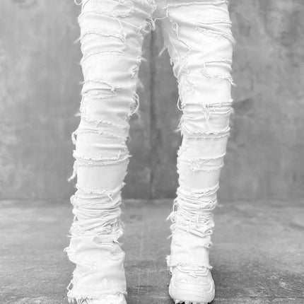 Men Trousers Individual Patched Pants Long Tight Fit Stacked Jeans For Mens Clothing