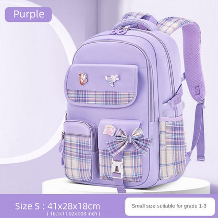 Cute  Plaid Bowknot Backpack for Girls - Lightweight, Durable Nylon Schoolbag with Multiple Compartments