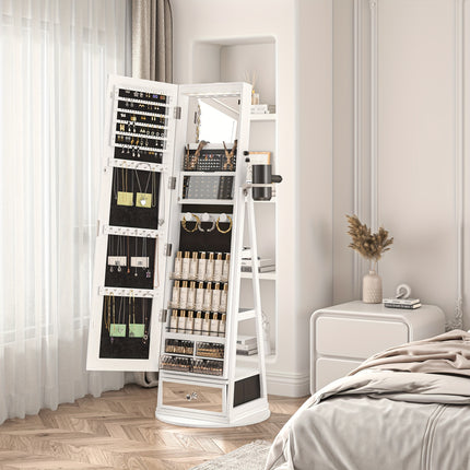 LED Lights, Full Length Mirror Cabinet Standing, Jewelry Organizer Storage, Foldable Makeup Shelf