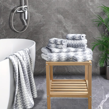 8 Piece Microfiber Towel Set, 4 Towels 2 Hand Towels 2 Bath Towels, Plaid Pattern Towel,